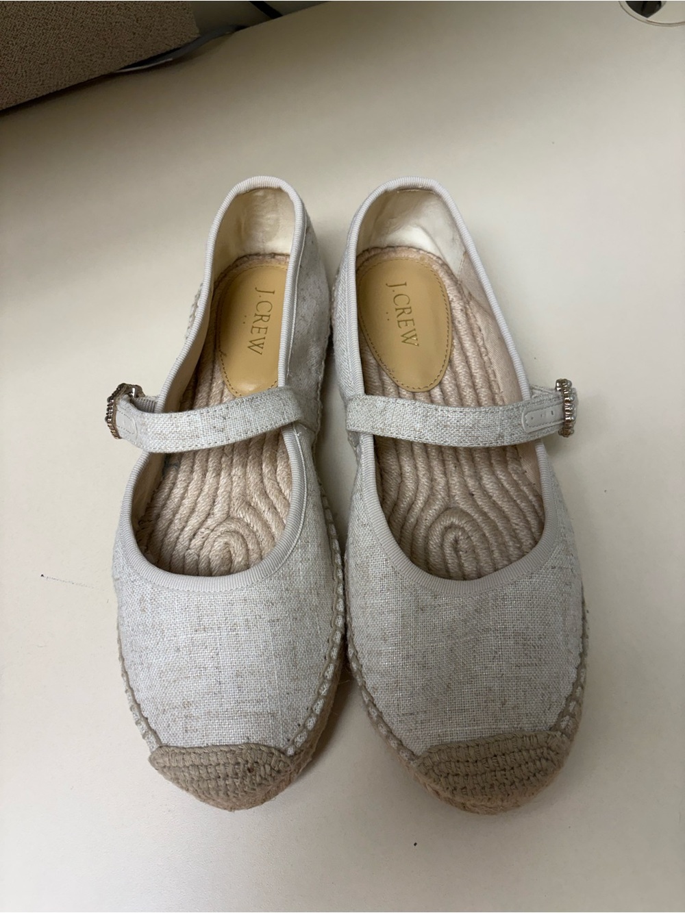 J.Crew Women's Beige Linen Espadrille Mary Jane Flats